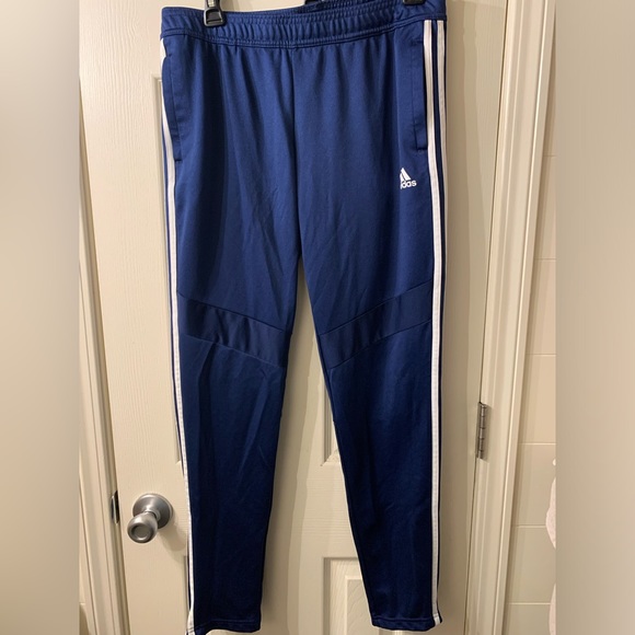Adidas Track Pants with Zipper Bottoms Blue with White Stripe Size M EUC Joggers - Picture 1 of 12